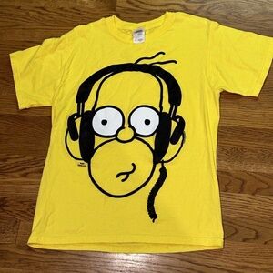 The Simpsons T-Shirt Homer Simpson w/ Headphones, Bright Yellow - Cotton, Small